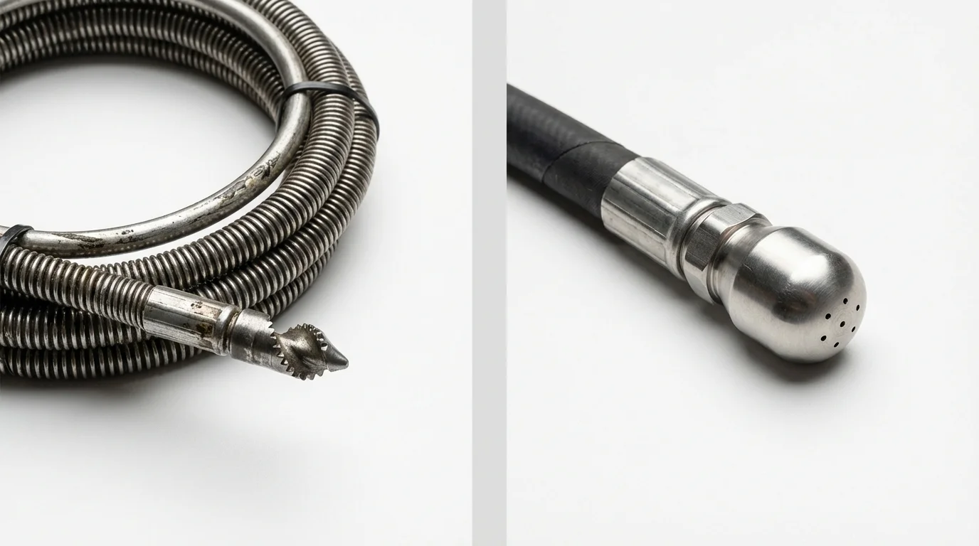 Drain snake cable and hydro jetting nozzle used for drain cleaning in Anna Maria, FL